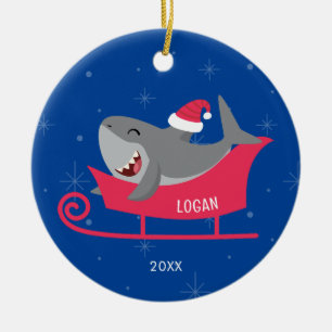 Ornement de traîneau à requin père Noël