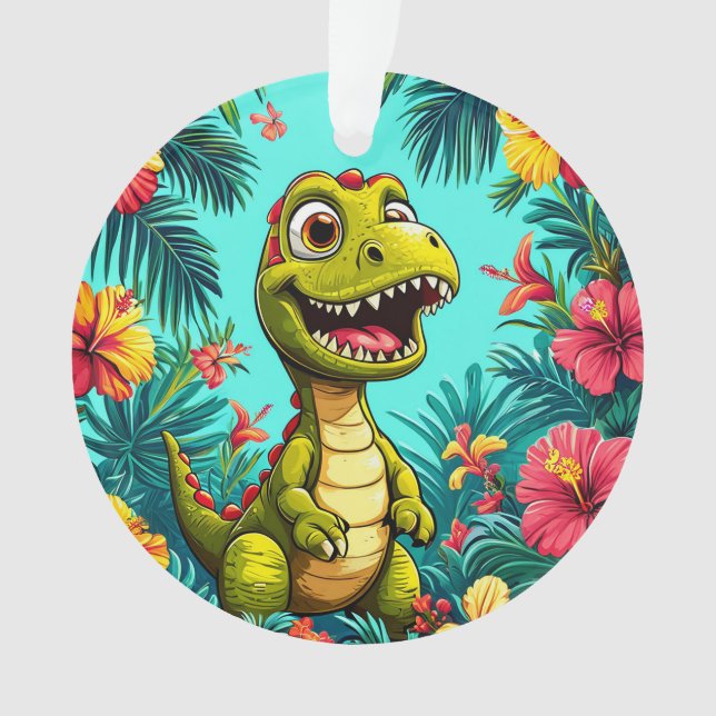 Ornement de vacances de fleur tropicale de dinosau (devant)