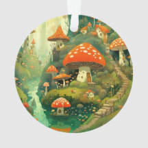 Ornement de village de champignons de Whimsical pa