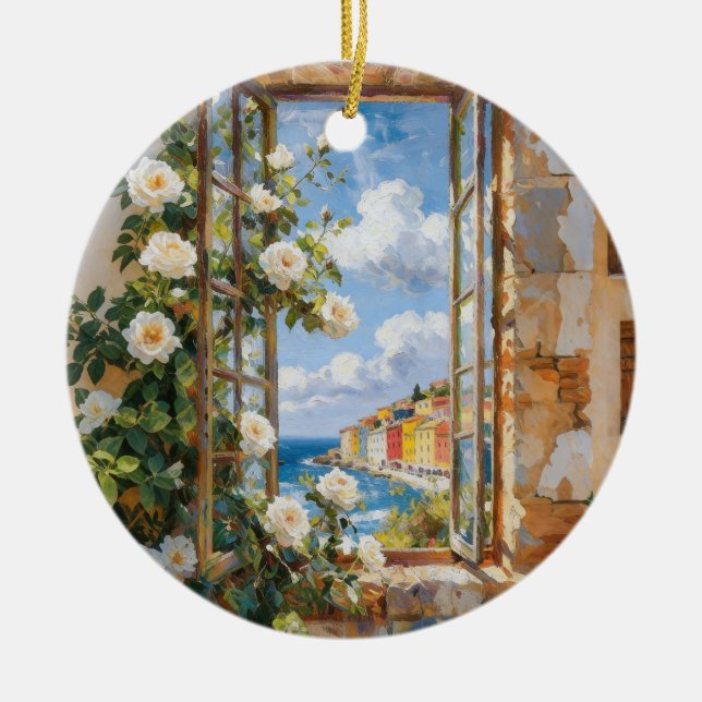 Ornement de vue sur mer aux roses blanches (Devant)