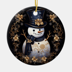 Ornement des fleurs d'or de Snowman