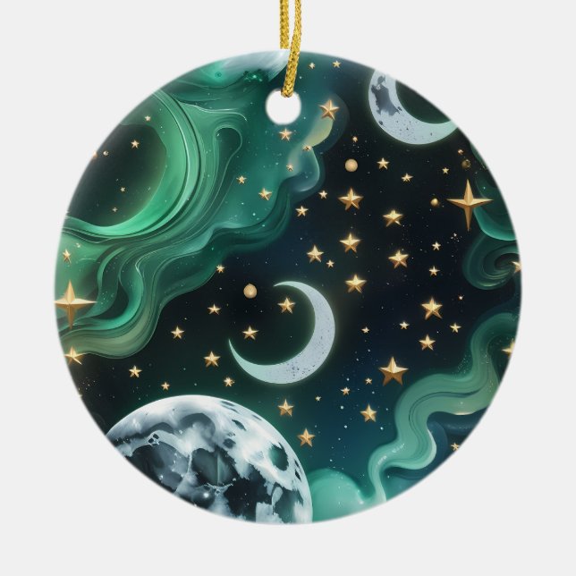 Ornement des Phases de la Lune Céleste Vert Émerau (Devant)