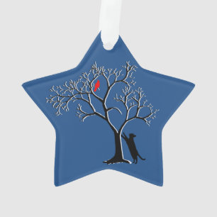 Ornement d'étoile d'oiseau rouge et de chat noir