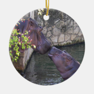 Ornement d'hippopotame de mère et de bébé