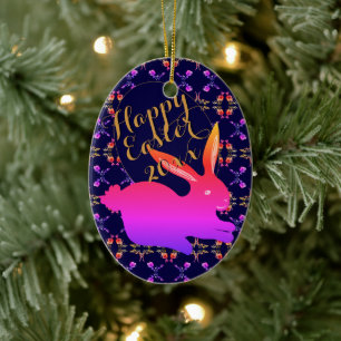 Ornement d'Oeufs Motifs Rose de Pâques Bunny