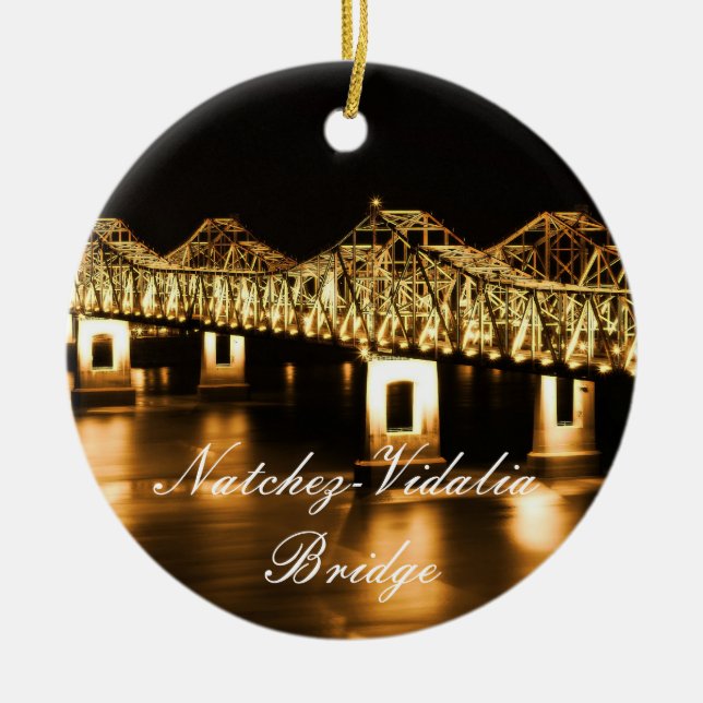 Ornement d'or de Noël de pont de Natchez-Vidalia (Devant)
