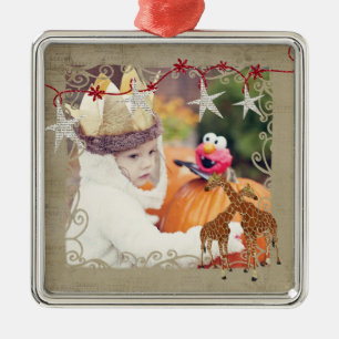 Ornement d'or de photo de nuit étoilée de girafes