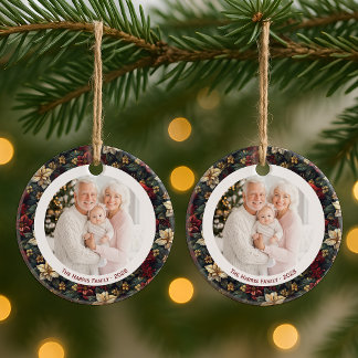 Ornement double face Poinsettias de Noël vintage