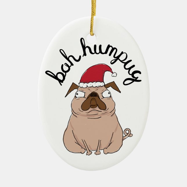 Ornement drôle de Noël de carlin de Bah Humpug (Devant)
