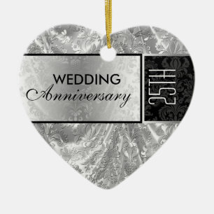 Ornement du 25e anniversaire du Mariage Black & Si