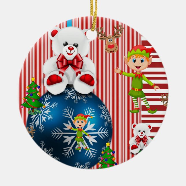 Ornement du Cercle de Noël, Ours Elf Teddy (Devant)