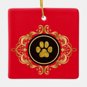 Ornement Empreinte de patte d'or de Dog Walker