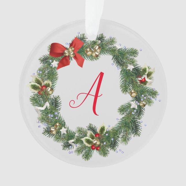 Ornement en Acrylique Initial de Couronne de Noël (devant)