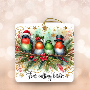 Ornement En Céramique 12 Jours de Noël Quatre appels aux oiseaux