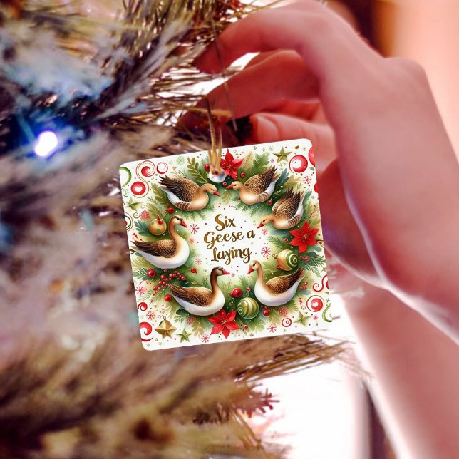 Ornement En Céramique 12 Jours de Noël Six Oies A Laying (Créateur téléchargé)