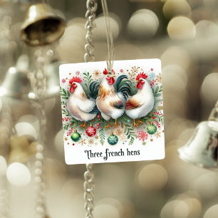 Ornement En Céramique 12 Jours de Noël Trois poules françaises