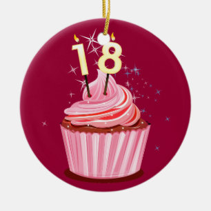 Ornement En Céramique 18e anniversaire - Cupcake rose