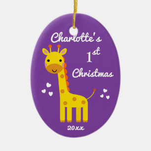 Ornement En Céramique 1er cadeau de Noël pour bébé Giraffe amusant Purpl
