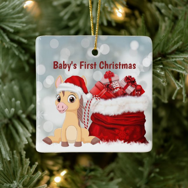 Ornement En Céramique 1er Cheval de Noël pour bébé poulain mignon person (Arbre)