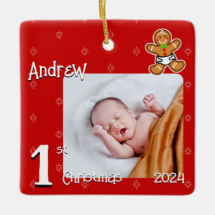 Ornement En Céramique 1er Noël-Bébé pain d'épice-Custom- Vert rouge