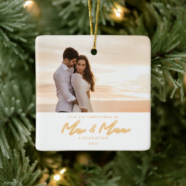 Ornement En Céramique 1er Noël Marié Néon Lettres Photo Céramique (Arbre)