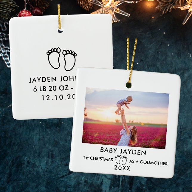 Ornement En Céramique 1er Noël moderne en tant que Godmère Photo (Modern 1st Christmas As Godmother Photo Ceramic Ornament
)