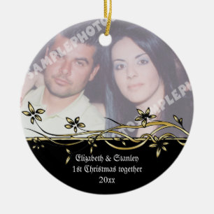 Ornement En Céramique 1ère photo de Noël du mariage Couple