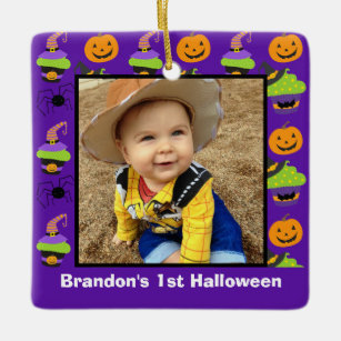 Ornement En Céramique 1ère photo d'Halloween du bébé mignon violet perso