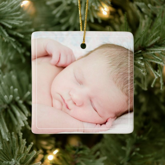 Ornement En Céramique 1ère photo personnalisée de Noël du bébé | (Arbre)