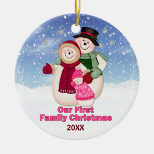 Ornement En Céramique 1Noël rose Frosty Snowman Famille