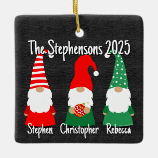 Ornement En Céramique 2025 Christmas Gnomes Cute Family 3 Kids Holiday 