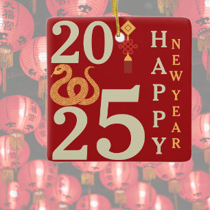 Ornement En Céramique 2025 Nouvel An Chinois Du Serpent Rouge Nom De Fam