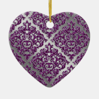 Ornement En Céramique 25e Anniversaire Purple Éperche Argent Damask