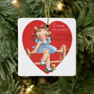 Ornement En Céramique 2 cœurs différents de la Saint-Valentin vintage mi