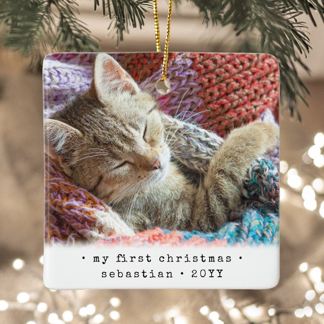 Ornement En Céramique 2 Photo N'Importe Quel Texte Mon 1er chat de Noël  (Créateur téléchargé)