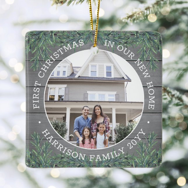 Ornement En Céramique 2 Photo Nouveau Accueil 1er Noël Faux Gris Bois &  (Créateur téléchargé)