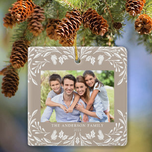 Ornement En Céramique 2 Photos Famille Végétation hiver Tan Noël