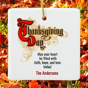 Ornement En Céramique 2xJour de Thanksgiving avec des mots en lettres ro