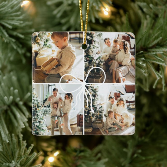 Ornement En Céramique 4 Photo Bow Wrap Christmas Family Keepsake (Arbre)