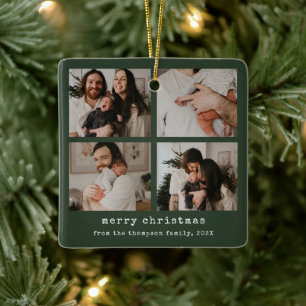 Ornement En Céramique 4 Photo Joyeux Noël Fête Vert foncé