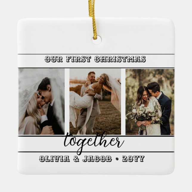 Ornement En Céramique 4 Photo Notre premier Noël Ensemble Faux Marbre C (Devant)