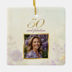 Ornement En Céramique 50 ans et Fabuleux Anniversaire Fleurs Violettes D