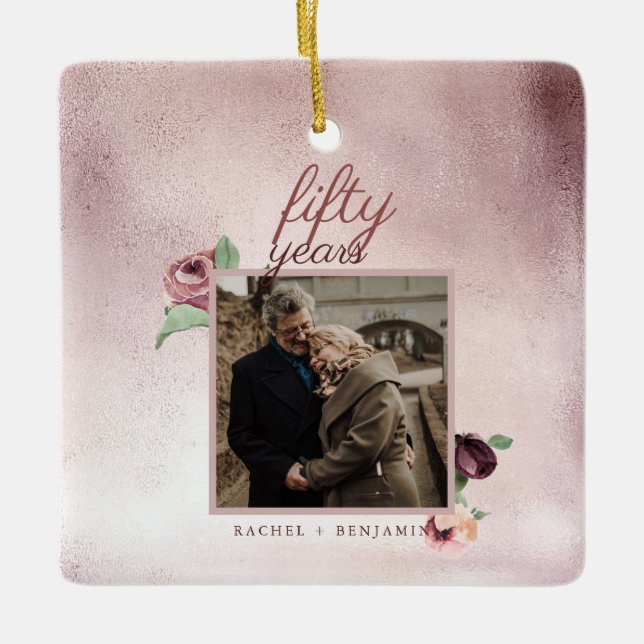 Ornement En Céramique 50 ans Mariage Anniversaire Rose Parties scintilla (Devant)