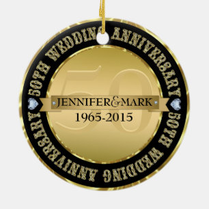 Ornement En Céramique 50E Anniversaire Mariage Métallic Or & Noir