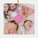 Ornement En Céramique 5 Photo Famille Petit Monde Créé Par Love Names<br><div class="desc">Jolie tenue et cadeau avec son collage de 4 photos carrés sur le devant, et la citation inspirante Notre Famille Un Petit Monde Créé par l'Amour au centre dans un cercle rose. Au dos, une photo de rognage carré avec vos noms en bas. Remplacez facilement les photos de chaque côté...</div>