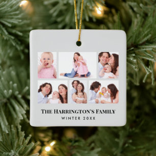 Ornement En Céramique 6 sections Photo personnalisée Cadres gris minimal