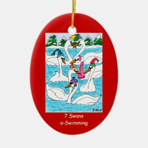 Ornement En Céramique 7 cygnes une natation