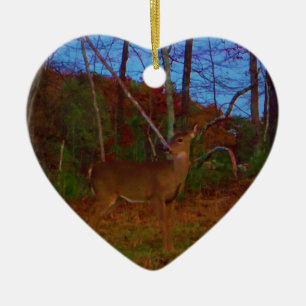 Ornement En Céramique A Deer : Gold Red Green et Blue