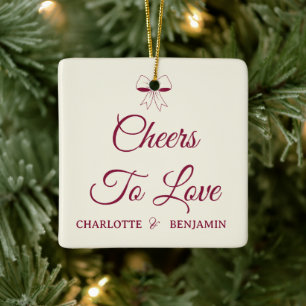 Ornement En Céramique À l'amour Burgundy Script Ivory Nœud Mariage