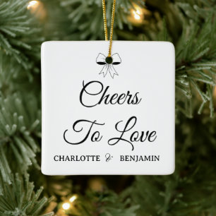 Ornement En Céramique À l'amour Burgundy Script Ruban Mariage